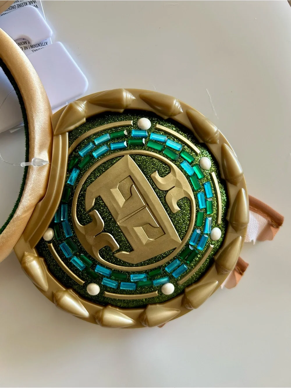 Disney Wakanda Green Glitter Ear Headband with Brown & Cream Ribbon Wings